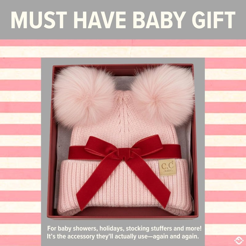 Funky Junque Double Pom Pom Baby Beanie – Newborn Girl Winter Hat 0–12 Months, Cute Cozy Knit Infant Beanies for Cold Weather - Image 4